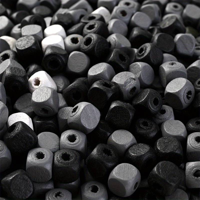200pcs Square Wooden Beads, Black White Loose Spacer Beads For DIY Jewelry,  Making Handmade Bracelets Accessories